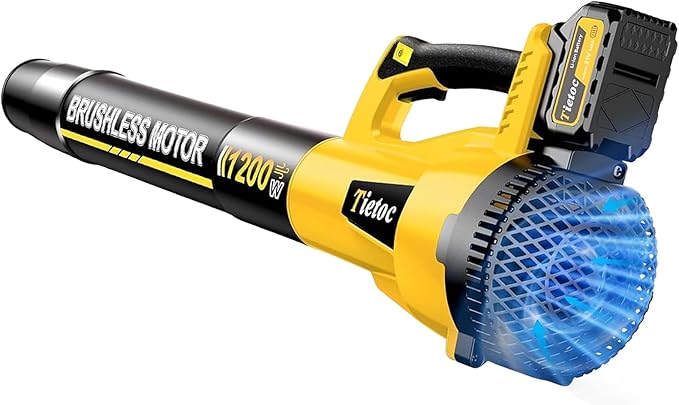 Leaf Blower Cordless with 2×5.0Ah Battery and Fast Charger,1200W Handheld Blower for Lawn Care,6 Speed Powerful Electric Leaf Blower for Snow Removal,Patio,Dust,Car Blowing Water