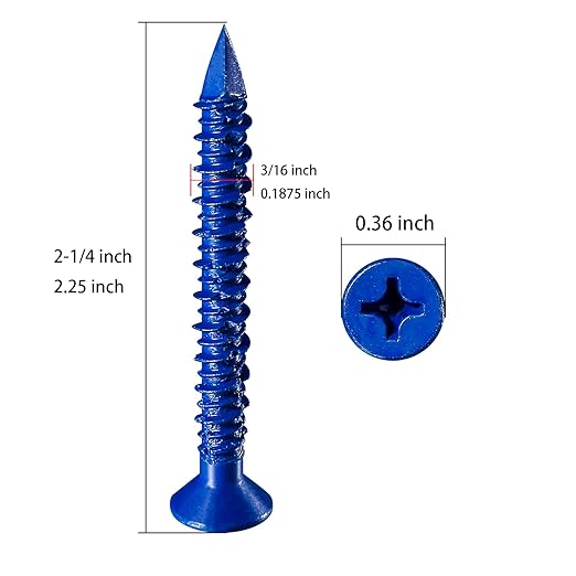 (30pcs) 3/16''x2-1/4 Concrete Screw Anchor Blue Flat Head for Anchoring to Masonry, Block or Brick Stucco