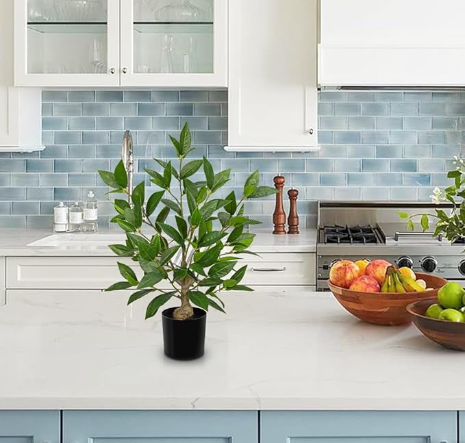 Briful Fake Plants 19.6'' Tall Artificial Plants Indoor Decor, Faux Bay Laurel Plants in Black Pot, Floor Plant Houseplant for Home Farmhouse Outdoor Patio Porch Decorations