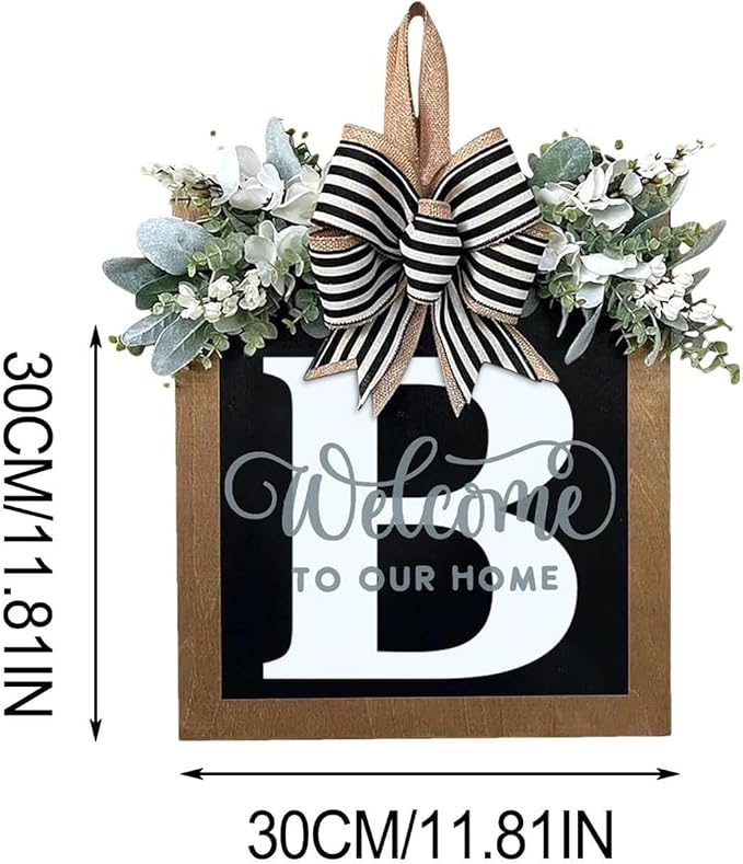 Last Name All Year Wreath, for Front Doors, Spring, Fall, 26 Last Name Letters All Year Round Wreaths, Suitable for Wedding Decorations, Home Porches, Farmhouses, Yards, Garden Decorations, Gifts (B)