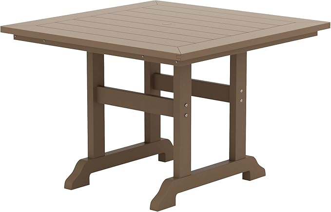 WestinTrends Malibu 5 Piece Adirondack Outdoor Dining Set, All Weather Poly Lumber Patio Table and Chairs Furniture Set, 43" Trestle Square Dining Table and 4 Adirondack Dining Chair, Weathered Wood