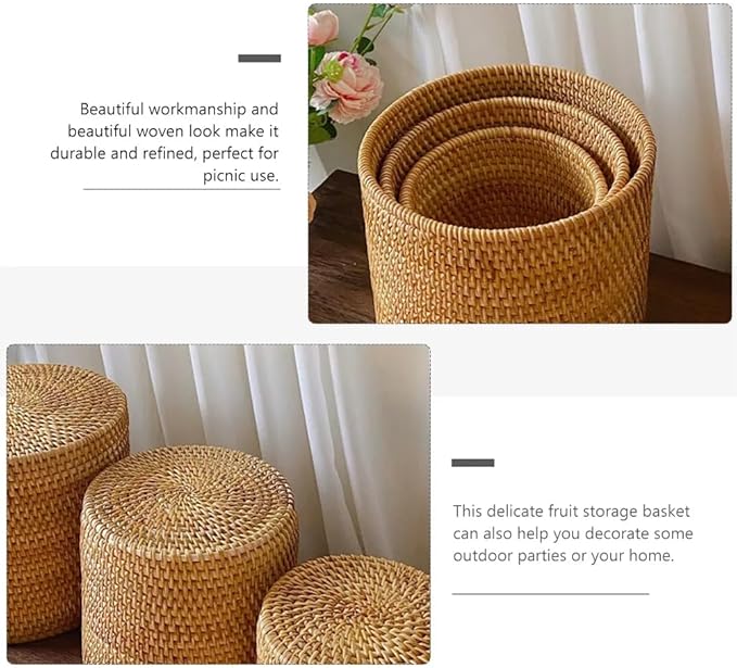 Baskets Wicker Woven Storage Rattan Round Can Trash Fruit Seagrass Empty Bread Large Laundry Planter Blankets (20X20CM)