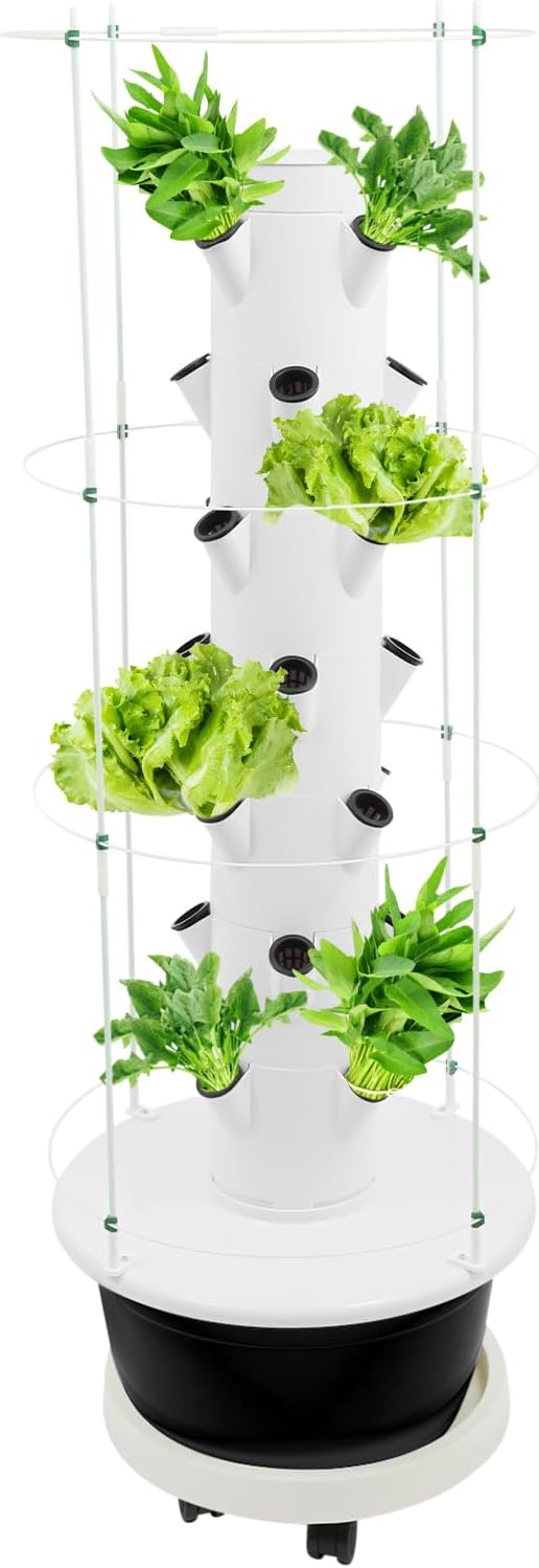 Hydroponic Growing System, 28-Plant Vegetable Planter Tower Climbing Trellis, Outdoor Indoor Garden Vertical Planter Germination Kit with Water Pump, Intelligent Water Circulation & Timer Function