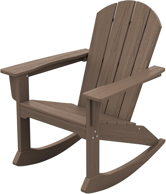 SERWALL Outdoor Adirondack Rocking Chair, All-Weather HDPE Adirondack Rocker Chair, Front Porch Rocker Chairs for Patio Lawn Porch Deck, Coffee