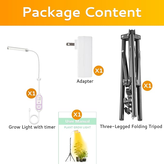 Secefeao Grow Lights for Indoor Plants Full Spectrum, LED Plant Light with Stand, Adjustable Height, Plant Grow Lights with Auto 4/8/12/H Timer for Indoor Tall Plants(105 LEDs-White)