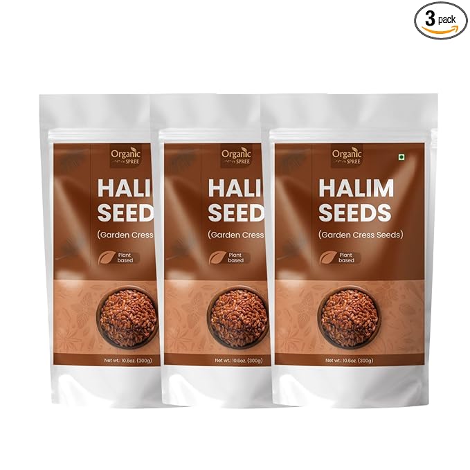 Organic Spree Halim Seeds 300gm (10.6oz) | Garden Cress Seeds | Lepidium Sativum | Pure and Natural - Pack of 3
