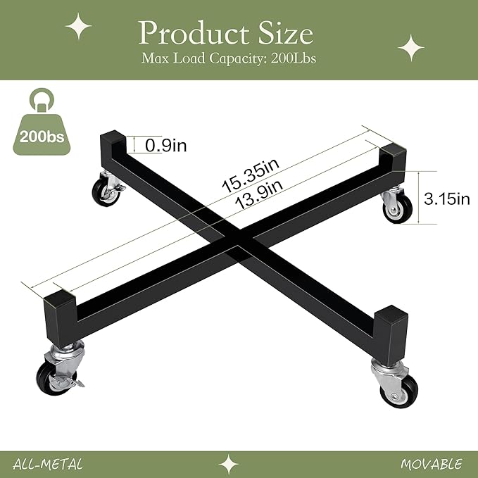 JzNova 2 Pack 14" Plant Caddy with Wheels, Heavy Duty Metal Rolling Plant Dolly, Plant Stand with Lockable Casters, Planter Pot Mover Indoor Outdoor, Fit 10-14 Inch Pot (14 INCH)