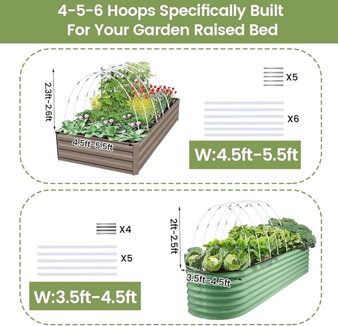 Garden Hoops 36pcs (M Size), Sunwuk Greenhouse Hoops for 2.5-5.5ft Wide Raised Bed, 6 Sets of 8.5ft Long Super Bendable Fiberglass Support Hoops Frame, Mini Greenhouse Strip for Row Cover