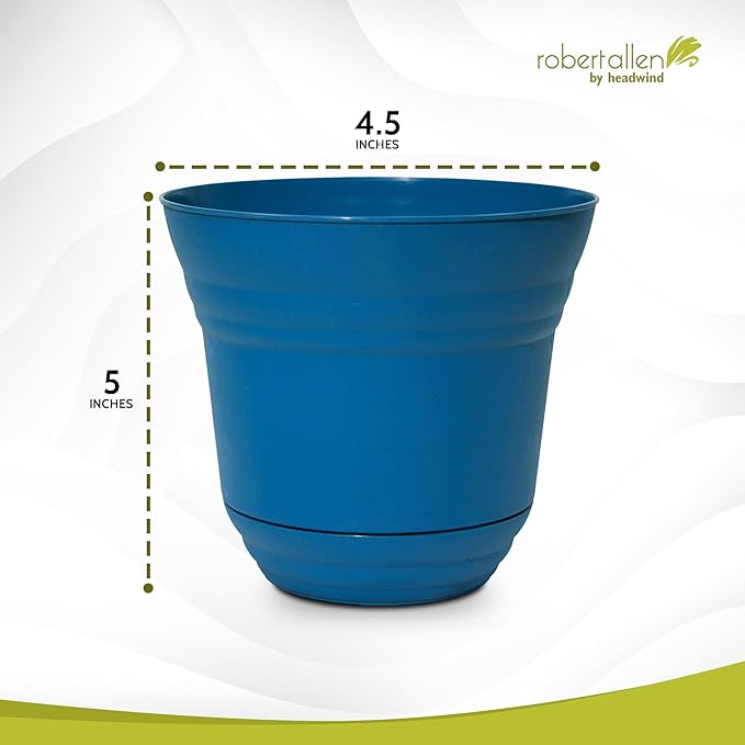 Headwind Robert Allen DuraRes Traverse Planters – 5" 2 Pack Plastic Plant Pot in Sapphire Blue - Indoor & Outdoor Pot for Plants with Drainage - Decorative Plant Pot, Flower Pots Outdoor for Garden