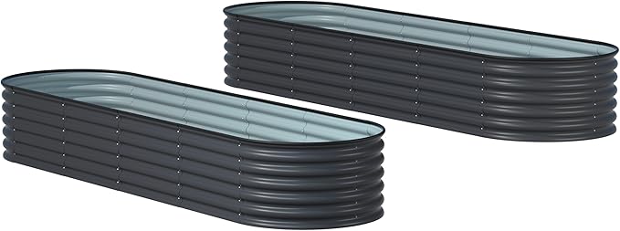 BlueWish 8x2x1.4FT Raised Garden Bed, 17" H Metal Planter Boxes Outdoor with Bottomless Design, Galvanized Raised Garden Bed for Plants Flowers, 9 in 1 Raised Planter Bed Kit, Grey