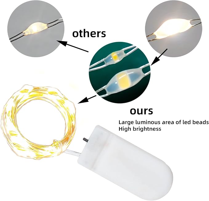 6 Pack Fairy Lights Battery Operated String Lights, 10 LED on 3.3ft Silvery Copper Wire,High Brightness for Wedding Christmas Flowers Gift Box Decoration (6 Pack, Warm White)