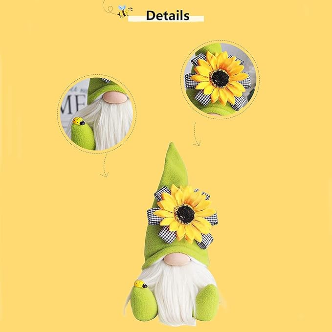 Gnome Plush Decorations for Home, Spring Summer Sunflower Gnome Decor, Handmade Faceless Plush Doll, Easter Gnomes Ornaments for Home Office Festival Decor (Green)