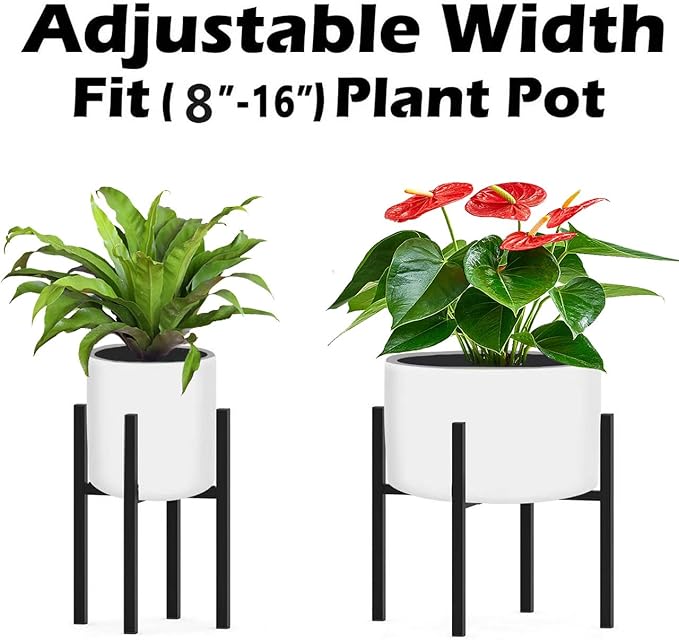 BSTMAI Metal Plant Stand, Adjustable Size Fits 10 12 13 14 15 16 Inches Large Planter Pot,Mid Century Expandable Plant Holder Indoor Outdoor Corner (HeavyBlack, Fits all pots between 8" and 16")