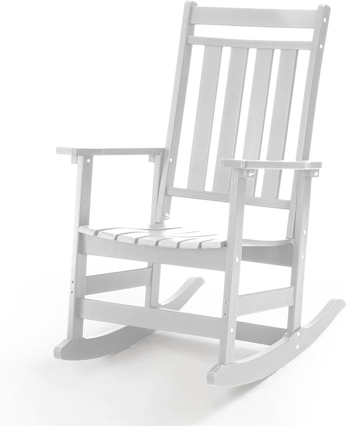 Oversized Outdoor Rocking Chair,All Weather Rocker Chair with More Comfortable Seat Panel for Porch Patio Outside(White)
