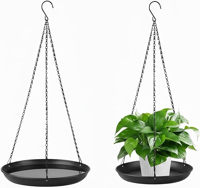 gajavo Plant Hanger Indoor Outdoor, 2-Pack Black Metal Hanging Plant Shelf & Window Planter Basket with 9.8/11.8 Inch Trays - Heavy Duty Plant