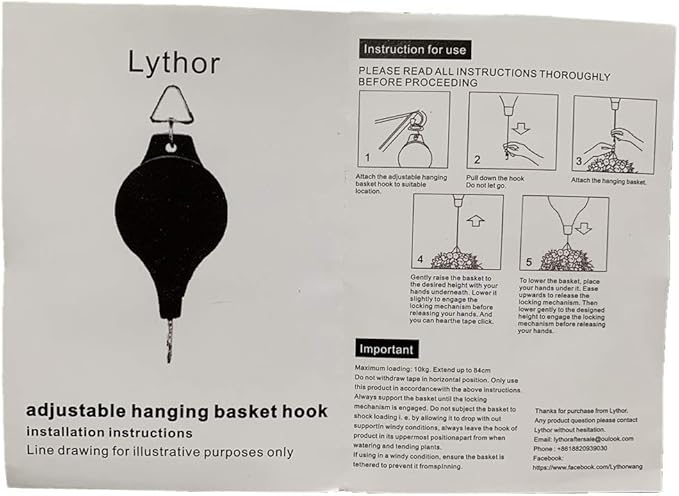 Lythor 4 Pack Plant Hook Pulley, Retractable Plant Hanger Easy Reach Hanging Flower Basket for Garden Baskets Pots and Birds Feeder Hang High up and Pull Down to Water Or Feed