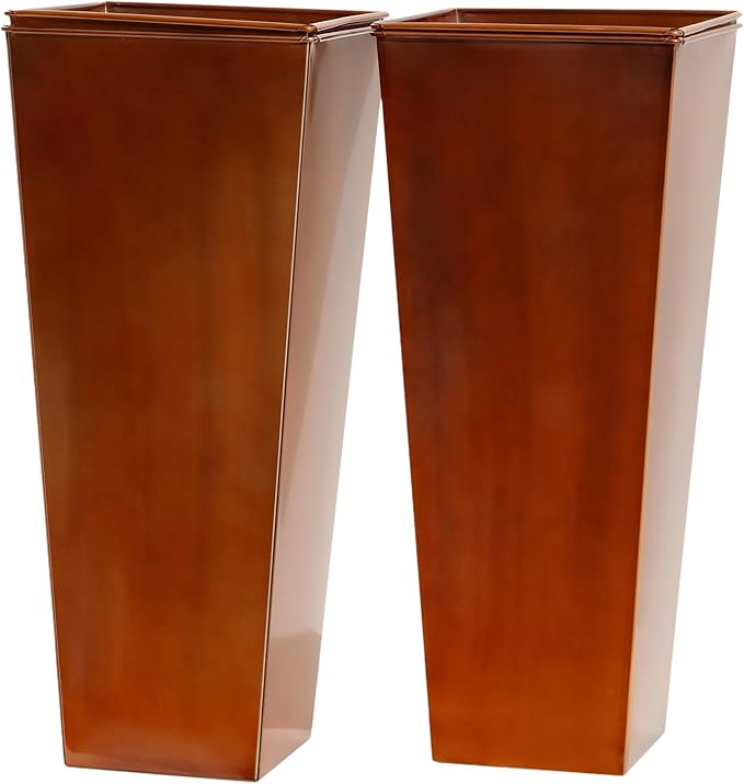 UltiTeque 28in Tall Metal Copper Square Planter Galvanized Steel Metal Planters for Indoor/Patio Deck Garden Entrance Planter