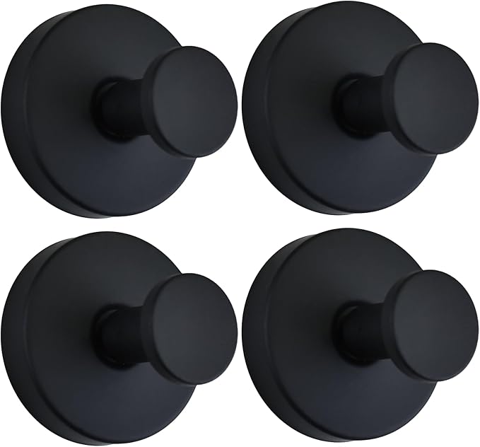 Suction Cup Hooks for Shower Heavy Duty Wreath Hangers for Front Door Waterproof Shower Hooks for Inside, No Drill Adhesive Towel Hooks for Bathroom, Kitchen, Glass Doors, Windows (4, Matte Black)