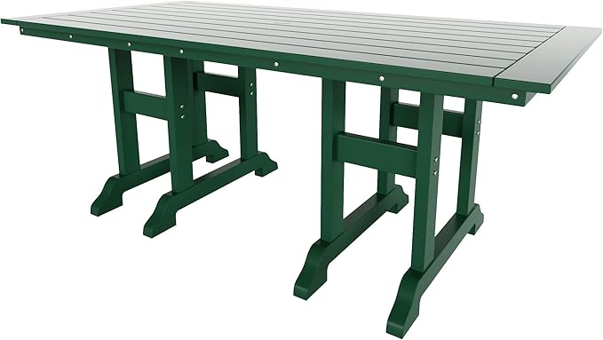 WestinTrends Malibu 6 Piece Adirondack Patio Dining Set with Bench, All Weather Poly Lumber Outdoor Table and Chairs, 71" Trestle Dining Table, 4 Adirondack Chair with Dining Bench, Dark Green