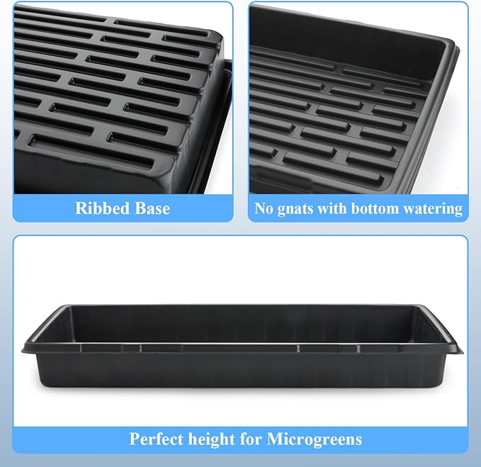 50-Pack Heavy-Duty 1020 Seed Starter Trays, Extra-Thick Plastic Planting Flats for Seed Germination, Microgreens & Seedlings – 21"x11" No-Hole Plant Trays Compatible with 72/128 Plug Inserts
