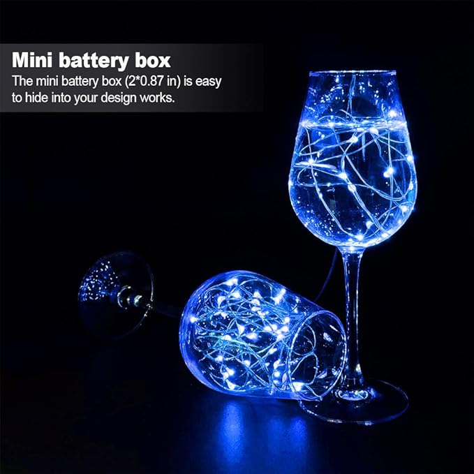 MUMUXI 16 Pack 10 ft Fairy Lights Battery Operated 30 LED Mini String Waterproof Silver Wire Firefly Starry Lights for DIY Wedding Party Mason Jars Christmas Decorations, Blue