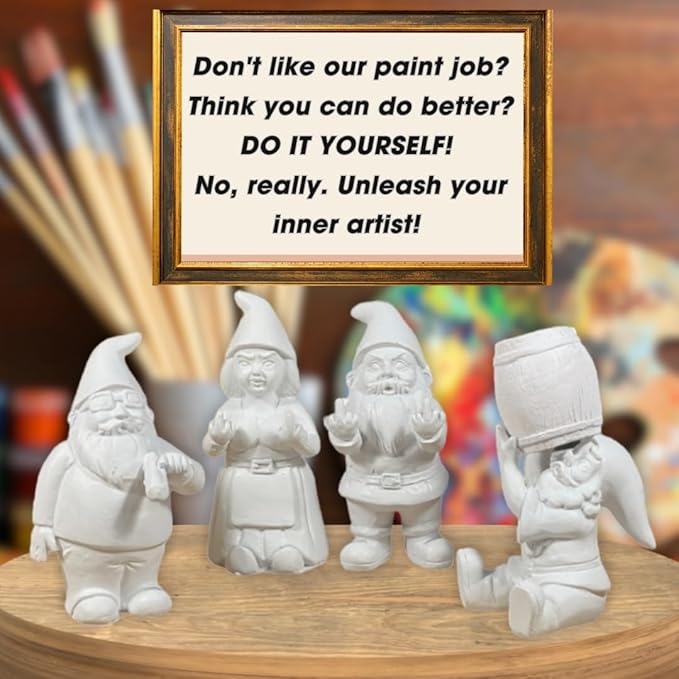 Gnometastic Gnude Gnomes - Unpainted Gnome Statue, Beer Guzzling 8.45in Tall - DIY Paint Your Own Garden Gnome for Adults, Indoor/Outdoor Funny Garden Gnomes