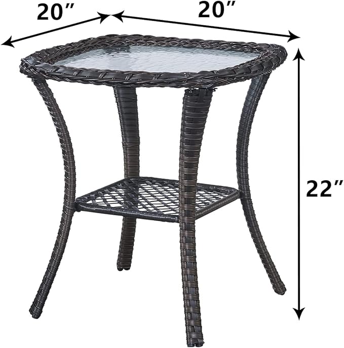 HUMMUH 3 Pieces Patio Bistro Set Wicker Patio Chairs Set of 2 with Tempered Glass Top Side Table Rattan Outdoor Furniture Conversation Set for Yard,Garden,Porch