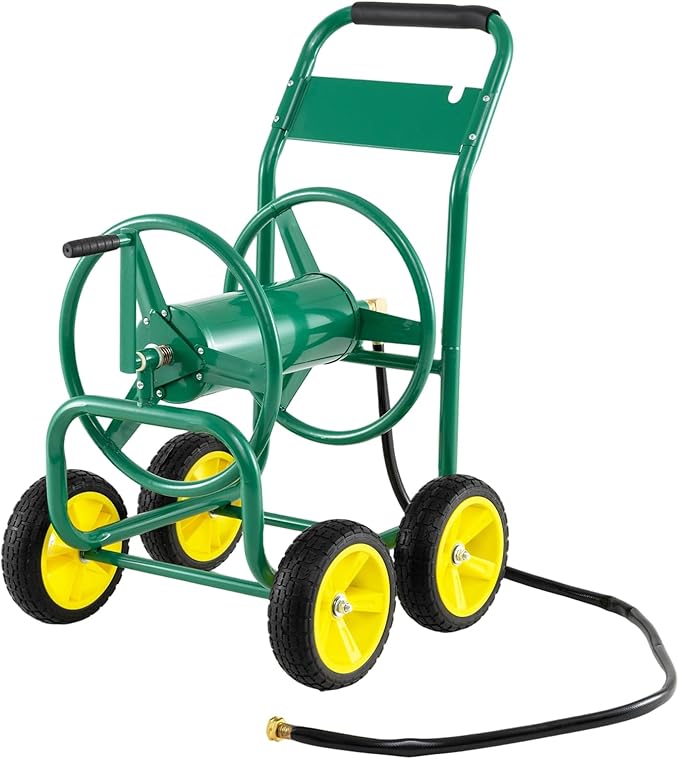 Garden Hose Reel Cart, Mobile Water Hose Cart with Heavy-duty Metal Frame & 4 Solid Wheels, Hold up to 330 ft of 5/8" Hoses, Outdoor Planting Tool for Lawn & Backyard (Green)