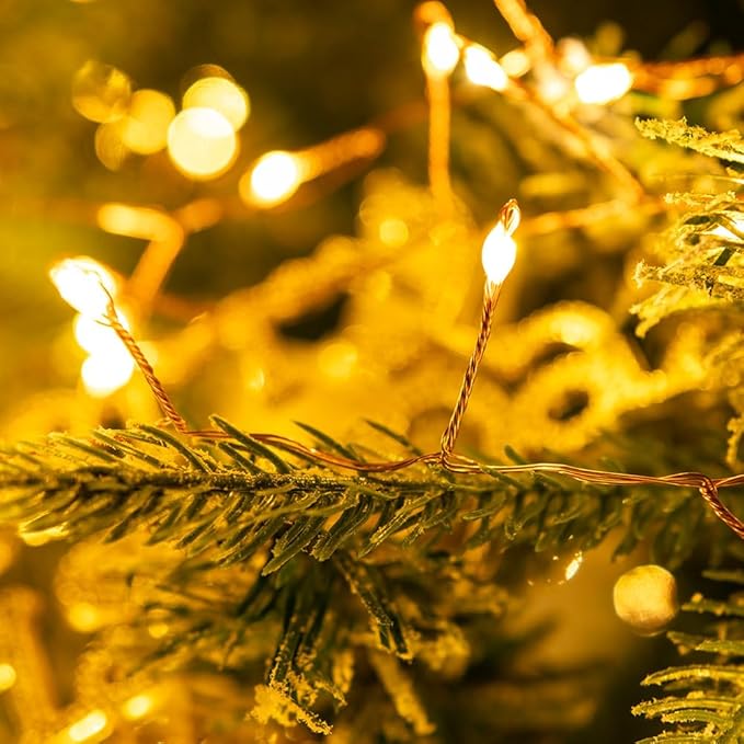 Plug in Firecracker Lights 10FT Warm White Copper Wire Indoor Cluster Fairy Lights with Remote Timer for Bedroom, Living Room, Tree, Garden, Porch, Patio, Backyard, Christmas Tree