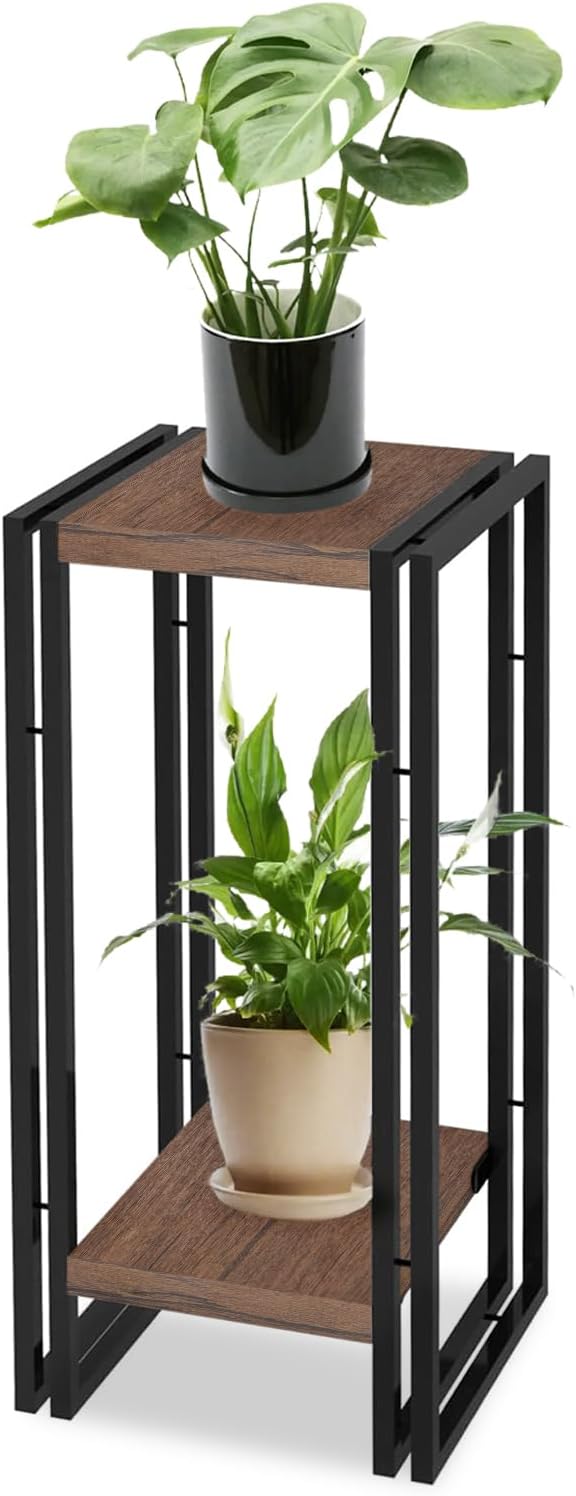 fusehome 27.5 inch Tall Plant Stand Table, 2 Tier Plant Shelves Indoor Flower Pots Stand Holder Modern Corner Plant Stand Rack Shelves Square Plant Tables for Office Living Room, Balcony, Brown