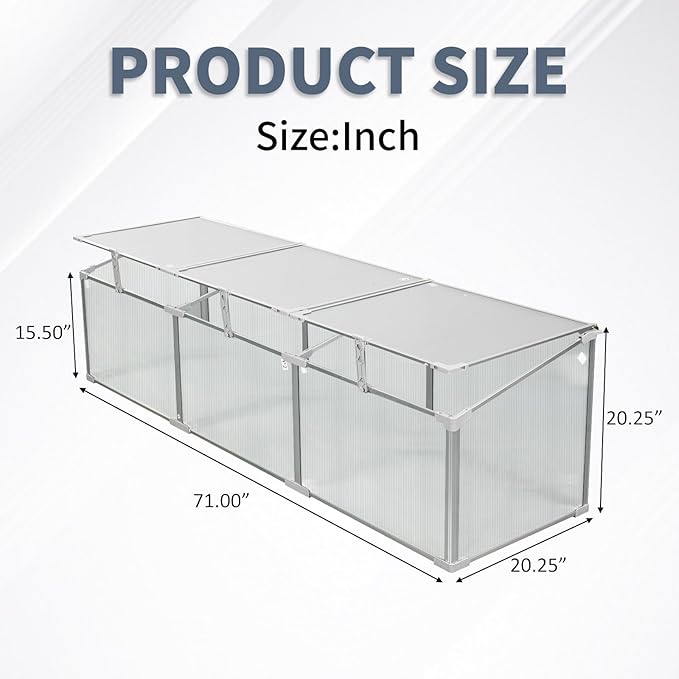 6×1.6 FT Polycarbonate Mini Greenhouse for Outdoors Winter Use, Portable Raised Cold Frame Green House with Openable Top, Aluminum Frame Small Greenhouse for Herbs Flowers Vegetables, Silver