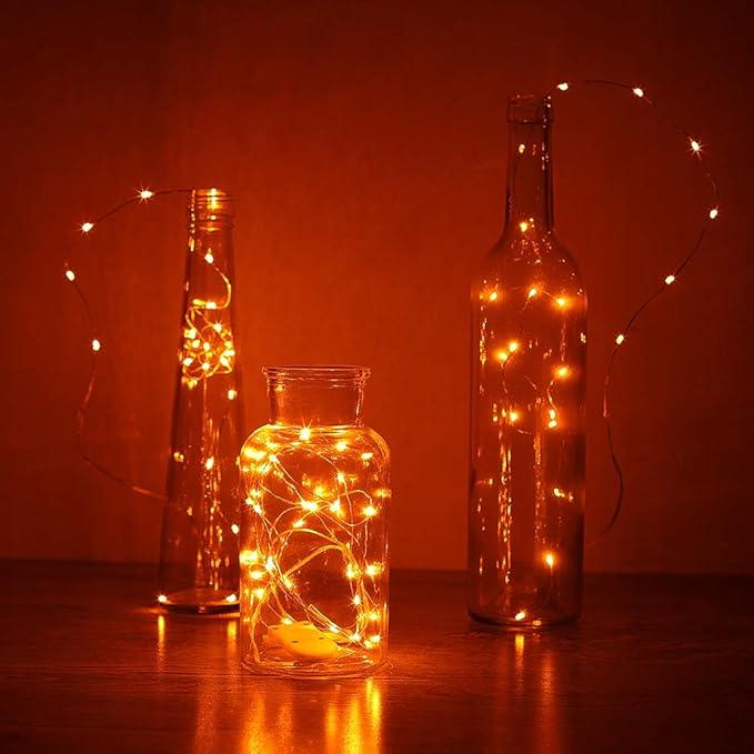 YKB 6 Pack Orange Fairy String Lights Battery Operated Fairy Lights Starry String Lights on 3.3ft/1m Silvery Copper Wire DIY Christmas Decoration Costume Wedding Party Halloween Easter