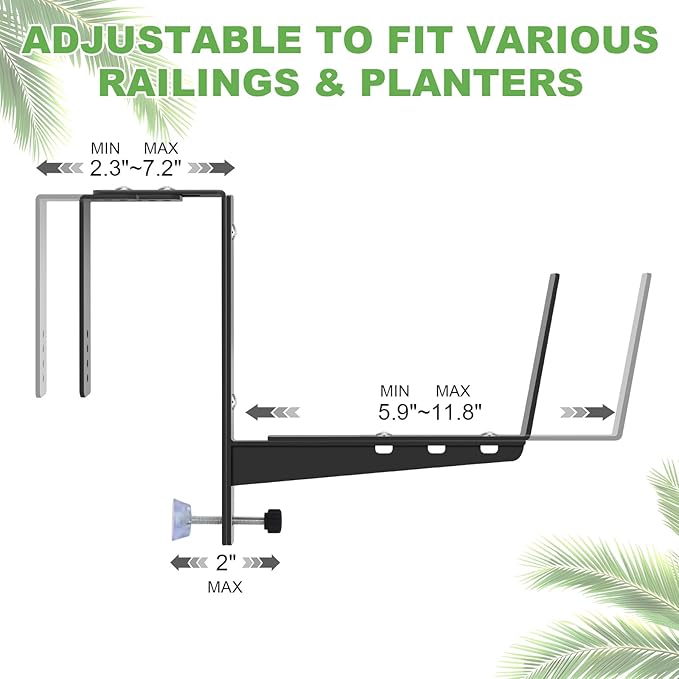 4 Pack Window Box Brackets Flower Planter Box Brackets for Railings Adjustable Deck Rail