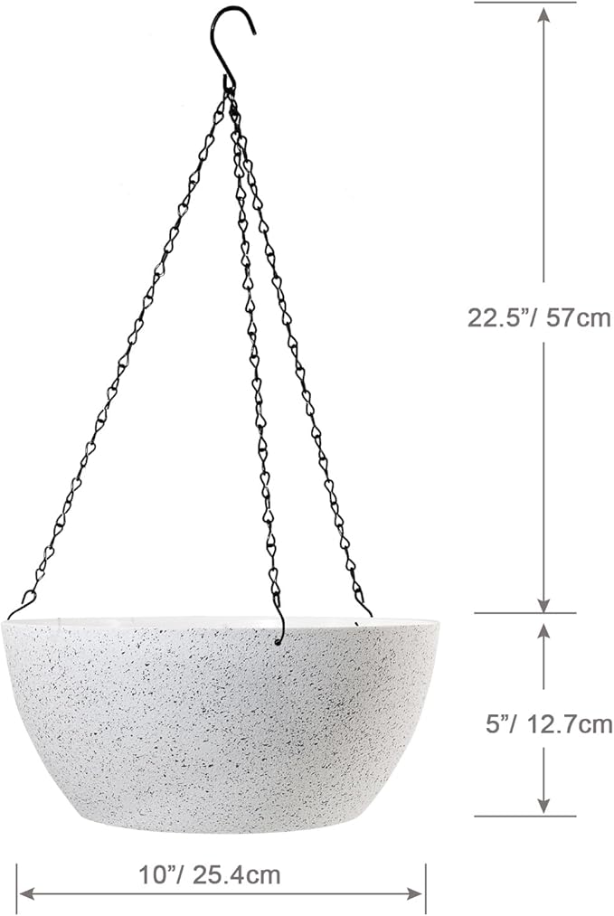 WSMKSZ 10 inch Hanging Planters for Outdoor Indoor Plants with Drainage Holes and Chain, 2 Pack Round Hanging Flower Plant Pots for Garden Home Porch Decor, Speckled White