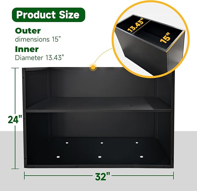 GZLVSOW Black Metal Heavy Planter 32" x 15" x 24"for Outdoor Plants Metal Rectangle Outdoor Planter Spliced Flower Box with Partitions for Outside,Indoor,Garden (Black, 32 * 15 * 24)