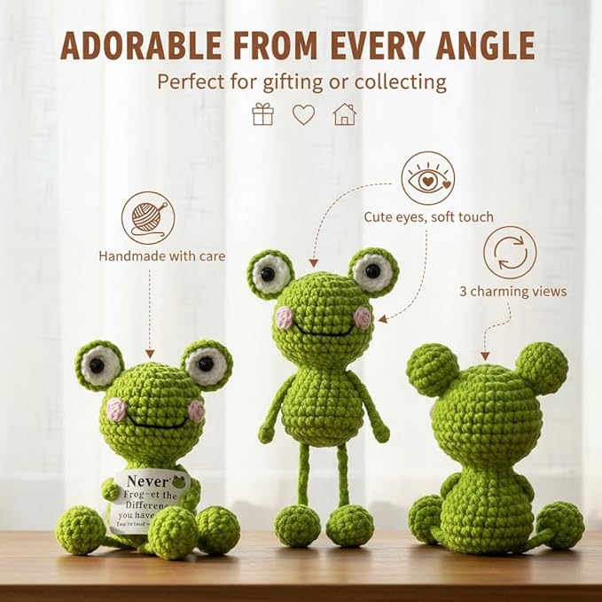 qyqkfly Positive Crochet Frog Teen Girl Gifts Trendy Stuff Valentine's Day Birthday Gifts for Women Men Desk Home Decor Thanksgiving Friend Coworkers Girlfriend Boyfriend Emotional Support Accessory