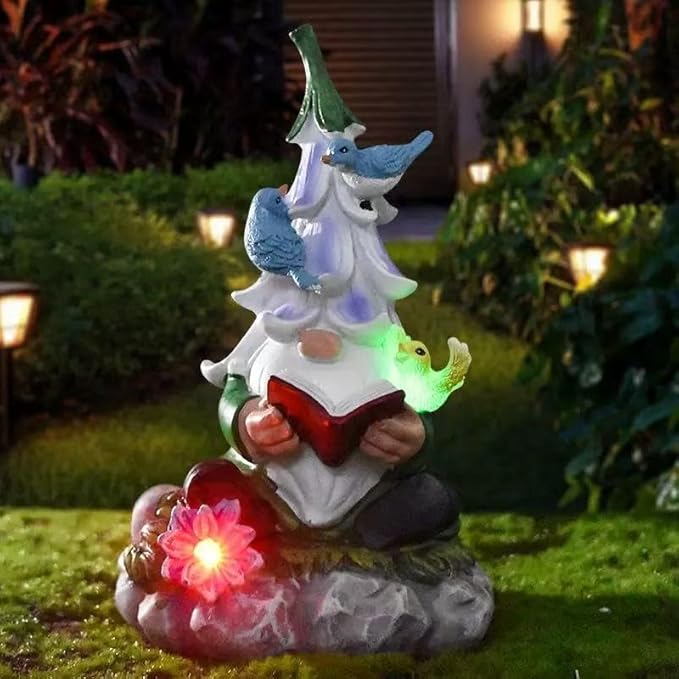 Lnzhauscia Garden Gnome Statues Decor with Solar Lights, Outdoor Decorations for Yard Porch Lawn Balcony Patio, Housewarming Gifts