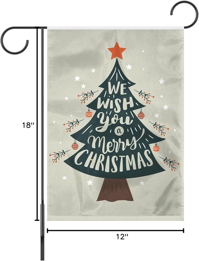AGAS Merry Christmas Yard Flag 12x18 Inch 200D Nylon, Christmas Tree Xmas, Small Christmas Flags, Christmas Mini Garden Flags - No Pole Included