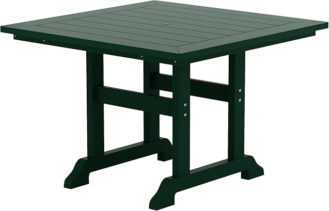 WestinTrends Malibu 5 Piece Adirondack Outdoor Dining Set, All Weather Poly Lumber Patio Table and Chairs Furniture Set, 43" Trestle Square Dining Table and 4 Adirondack Dining Chair, Dark Green
