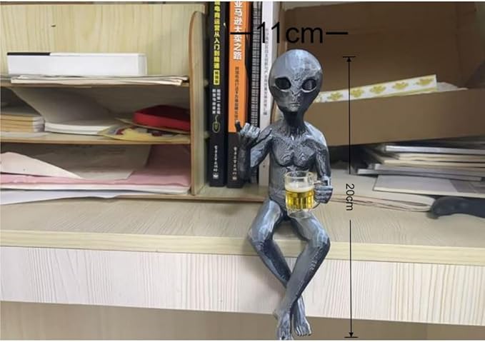Alien Statue - Extraterrestrial Figure Flipping The Bird, Unique Alien Decor for Home & Garden, Distinctive Alien Figurine, Perfect Yard Decorations or Gift