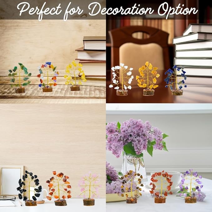 Crystal Tree Set of 12 Unique Birthday Gifts for Women, Sister, Mom, Home Office Decor, Shelf Desk Decoration for Positive Energy, Bring Good Luck, Money, Reiki Healing, Chakra Tree of Life Gift Sets