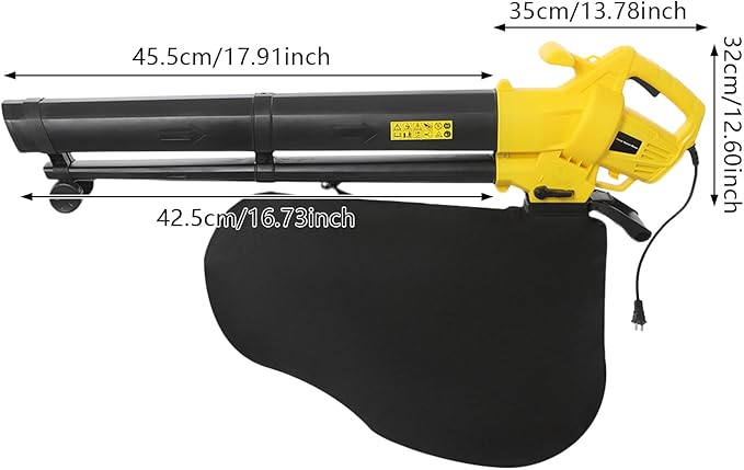 Powerful Electric Leaf Blower Vacuum 2-in-1, Corded High-Performance Yard Blower with Blowing & Vacuum Modes, Lightweight Design for Fast Lawn, Patio, Driveway and Garage Cleaning
