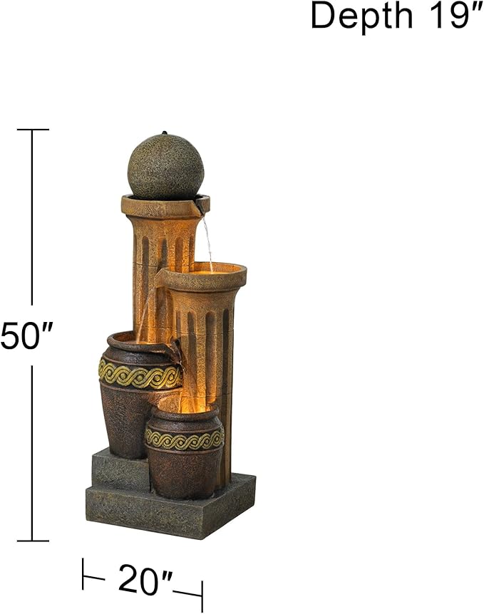 Sphere Jugs and Columns 50" High Large Rustic Indoor Outdoor Decor Faux Stone Floor Fountain with Light LED Standing Waterfall Water Feature for Outside Garden Patio Yard Backyard - John Timberland