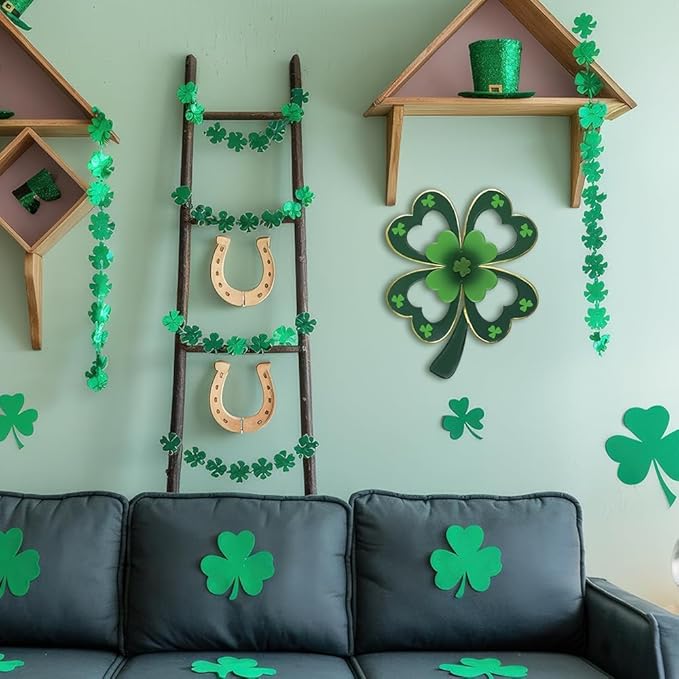 YEAHOME St Patricks Day Wall Decorations, 16'' Metal Four-Leaf Clover Wall Art Decor, Lucky Saint Patricks Day Hanging Decor for Home Indoor Outdoor Garden, Yard, Kitchen, Bathroom, Bedroom