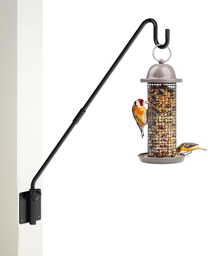 Monalife Deck Hook Wall Mounted,Extended Plant Hanger Outdoor,Bird Feeder Hanger-Metal Fence Shepherds Hooks Bracket for Hanging Hummingbird Feeder,Planter,Flower Baskets,Lantern-360°Rotating Pole