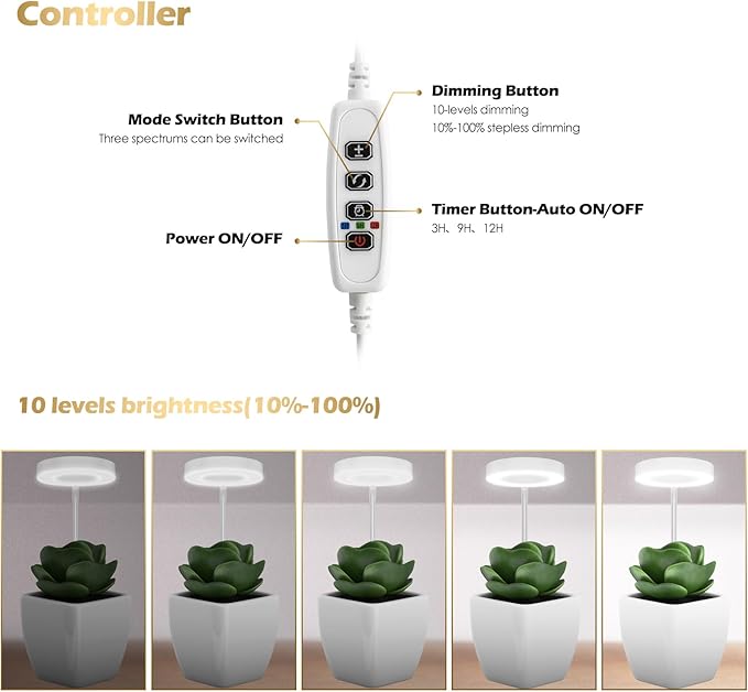 GLOWRIUM Grow Lights for Indoor Plants, Full Spectrum LED Grow Light Floor Lamp with Stand Adjustable Height and Angle, Black Plant Light with 3/9/12H Grow Light Timer (White, 12W)