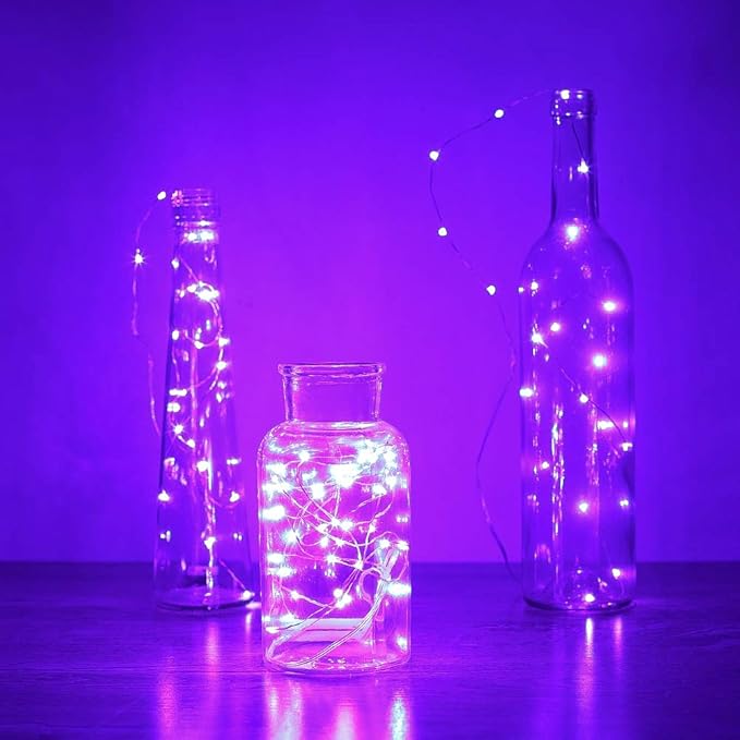 YKB 6 Pack Purple Fairy String Lights Battery Operated Fairy Lights Starry String Lights on 3.3ft/1m Silvery Copper Wire DIY Christmas Decoration Costume Wedding Party Halloween Easter