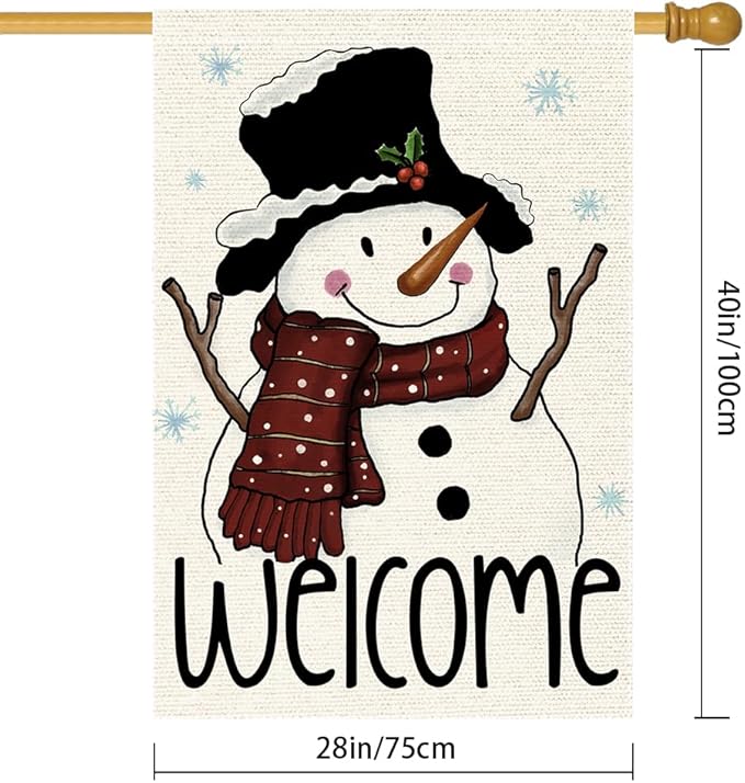 Snowman Snowflake Garden Flag 24x40 Inch Small Double Sided Burlap Vertical,Xmas Winter Welcome Holiday Christmas Decorations Yard Lawn Outdoor Decor Banner (RMQ-67D, 28"X40")
