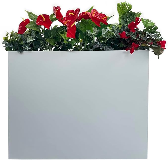 MinCHI257 38" L x 13" W x 30" H Metal Tall Rectangular Planter - Large Planter Box for Outdoor Patio/Porch Modern Design for Plants, Flowers, Garden,Spliced Flower Pot (Silver Gray)
