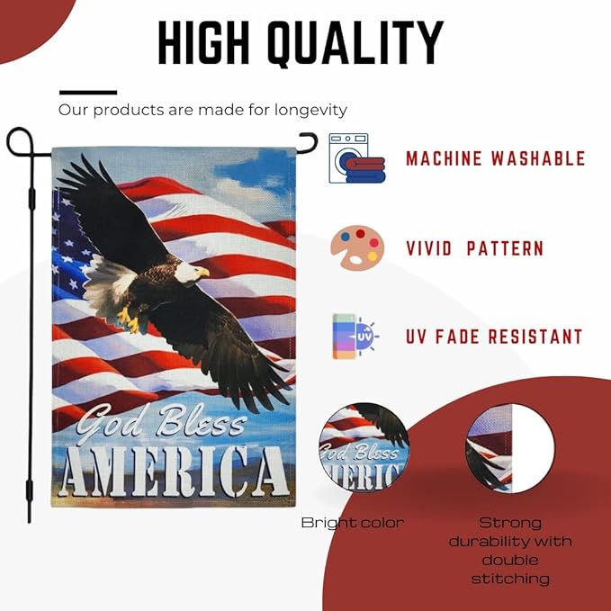 God Bless America 4th of July Patriotic Garden Flag Double Sided Outside American Stars and Stripes, Memorial Day Independence Day Yard Outdoor Decoration 12 x 18 Inch (God Bless AMERICA-01)